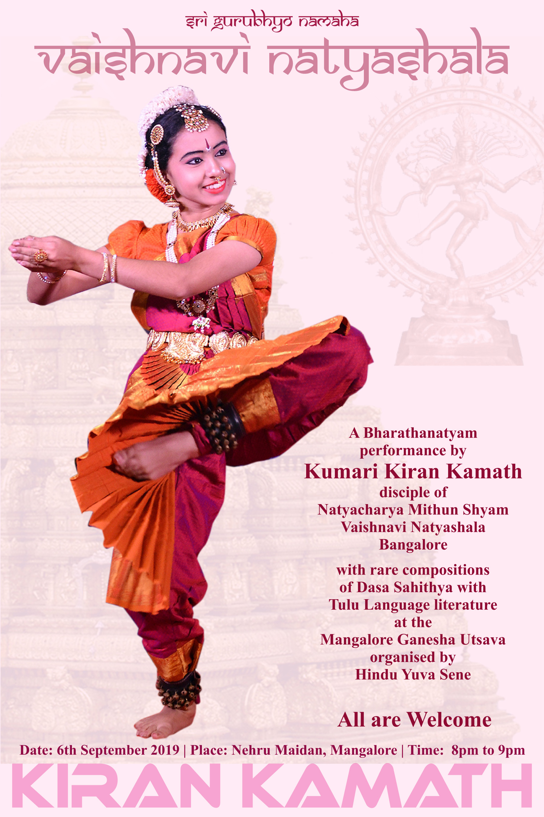 Pingara - Mangalore : Kiran Kamath an Aryabhatta awardee, a disciple of Guru  Mithun Shyam of Vaishnavi Natyashala Bangalore, will be giving a  Bharathanatyam performance at Nehru Maidan 'Today' 8PM